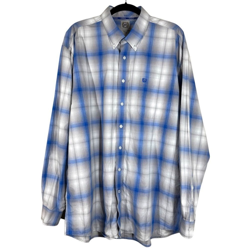 Cinch Men's Long Sleeve Button Up Plaid Shirt Blue Gray Mens Size XL